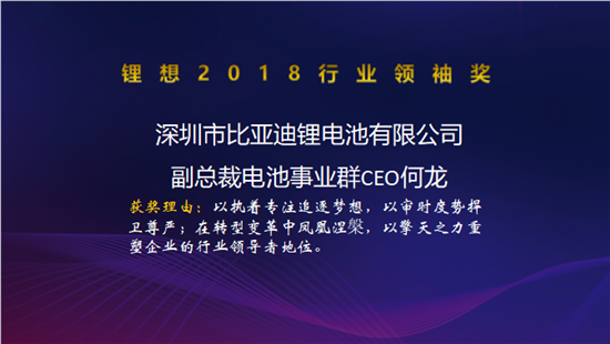 力神電池秦興才/比亞迪何龍/先導(dǎo)智能王燕清榮獲“鋰想2018行業(yè)領(lǐng)袖獎(jiǎng)”